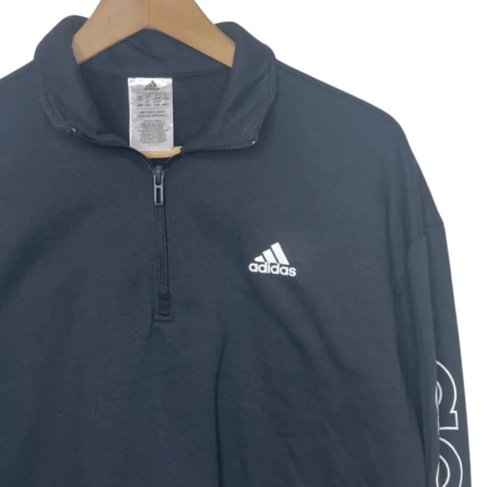 ADIDAS | Women's Black Cropped 1/4 Zip Pullover Sweatshirt | Size L - Picture 3 of 12